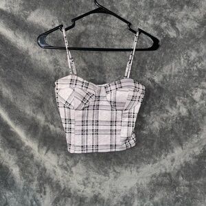 White and Gray Sleeveless Crop Camisole